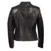 Black women's zip front stand-up collar scuba jacket by HighwayLeather, shown on a model.