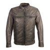 Men's HighwayLeather snap collar racer jacket with triple stitch accents, featuring a stand-up collar and classic motorcycle style.