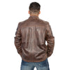 Men's euro collar café jacket by HighwayLeather with side stitch details, brown leather, stylish men's jacket for casual wear.