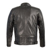 Men's leather jacket with stand-up collar, side buckles, and lower back padding by DynamicLeather.