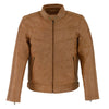 Men's leather jacket by HighwayLeather with stand-up collar, side buckles, and lower back padding, shown in black.