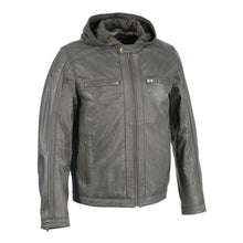 Men's Zipper Front Leather Jacket w/ Removable Hood - HighwayLeather
