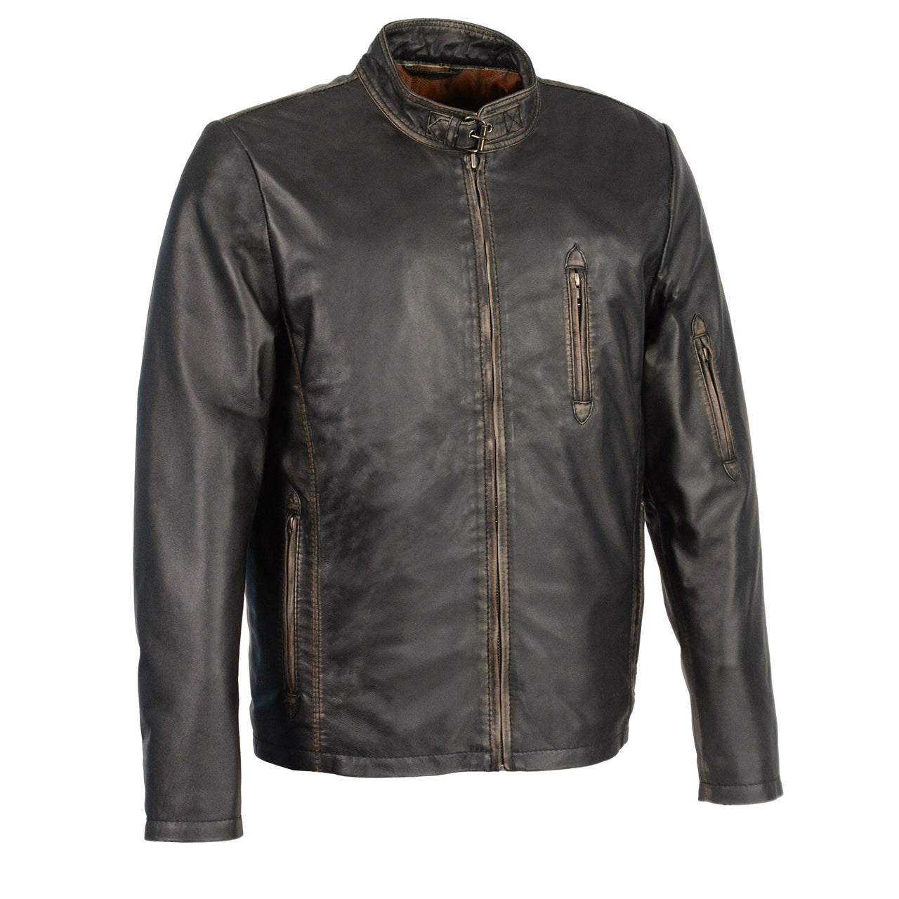 Men's Sheepskin Moto Racer Leather Jacket w/ Throat Latch - HighwayLeather