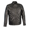 Men's black sheepskin moto leather jacket with zipper front from HighwayLeather, featuring a classic motorcycle style.