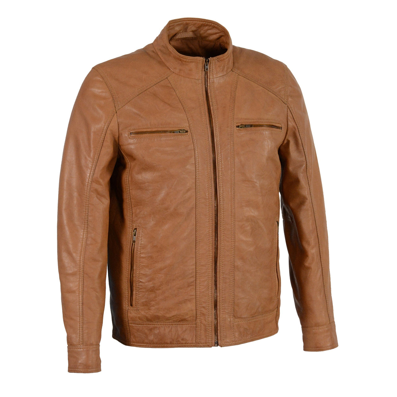 Men's Sheepskin Moto Leather Jacket w/ Zipper Front - HighwayLeather