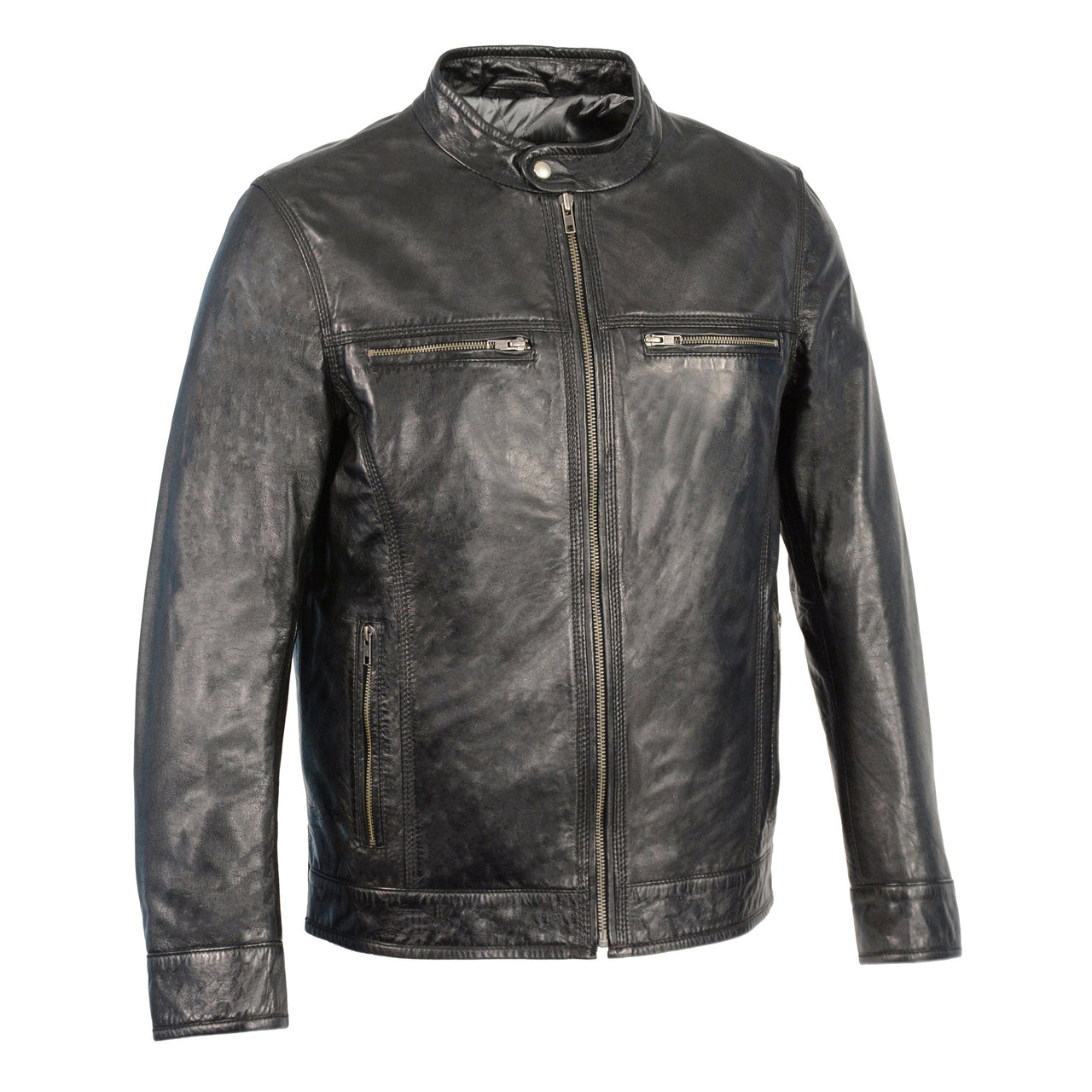 Men's Classic Moto Leather Jacket w/ Zipper Front - HighwayLeather