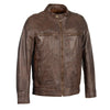 Men's classic brown leather motorcycle jacket with zipper front by HighwayLeather, featuring a sleek design and durable craftsmanship.