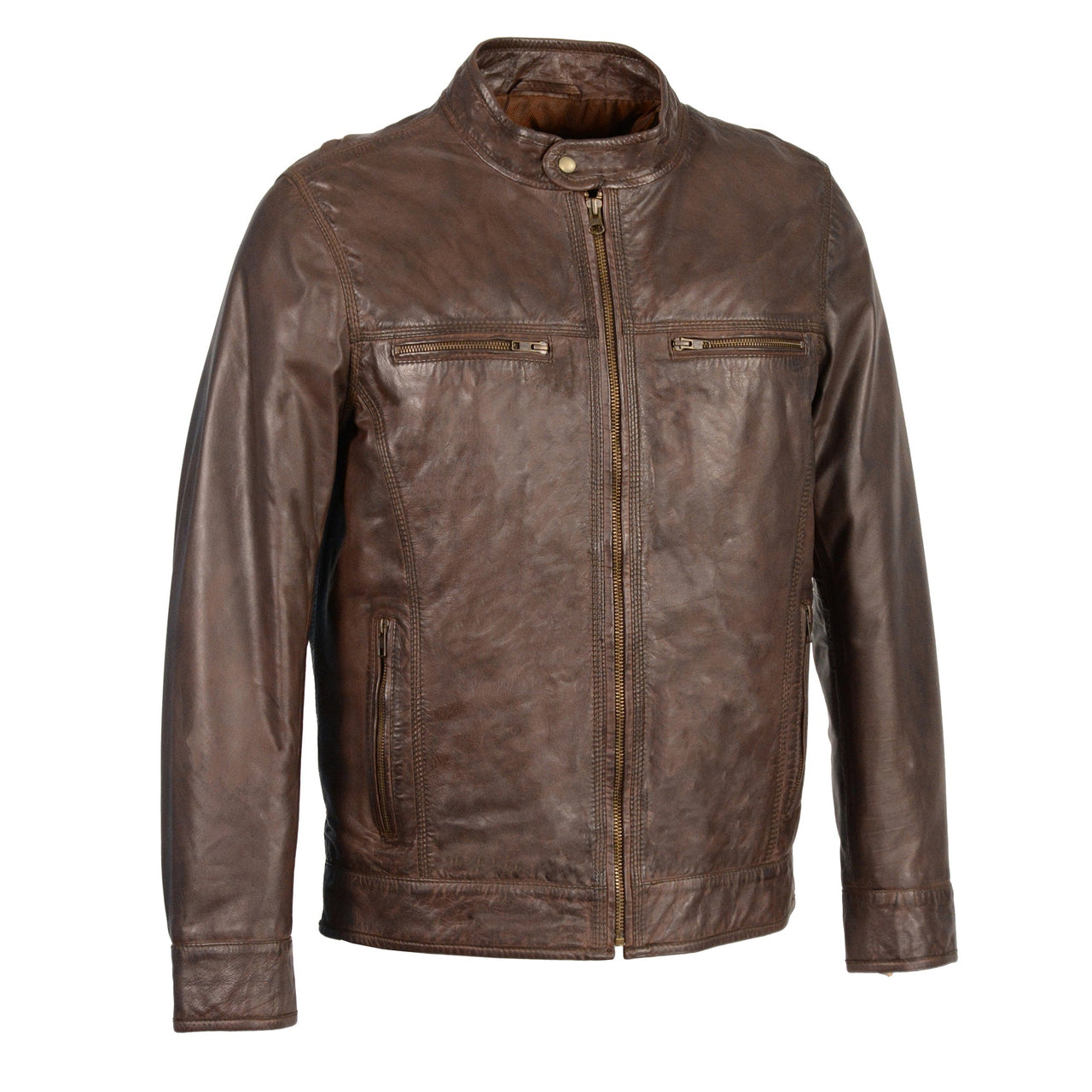 Men's Classic Moto Leather Jacket w/ Zipper Front - HighwayLeather