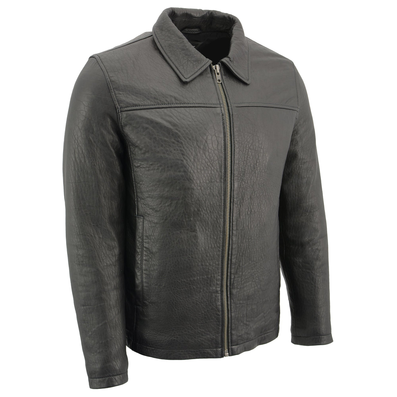 Mens New Zealand Lambskin Zipper Front Jacket w/ Shirt Collar - HighwayLeather