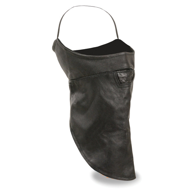 Unisex leather face mask with fleece liner, designed for face, neck, and safety, by Dynamicleather.