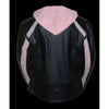 Pink women's striped jacket with zip-out hoodie from HighwayLeather, featuring a stylish design and casual fit.