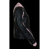 Ladies striped jacket with zip-out hoodie by HighwayLeather, featuring pink and navy stripes and casual, stylish design.