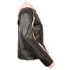 Pink and black striped women's jacket by HighwayLeather with zip-out hoodie, stylish and versatile outerwear for women.