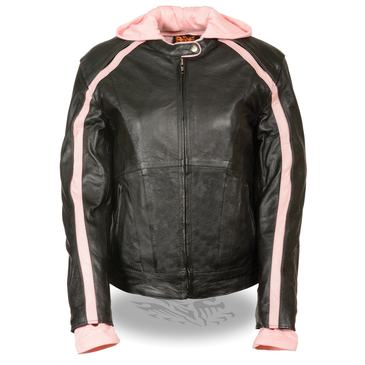 Ladies striped jacket with zip-out hoodie from HighwayLeather, featuring a stylish design and comfortable fit.