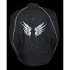 Women's textile jacket with stud and wings detailing by Dynamicleather, featuring a sleek black design and stylish accents.