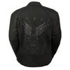 Women's black textile jacket with stud and wing detailing, from Dynamicleather, featuring a stylish and edgy design.