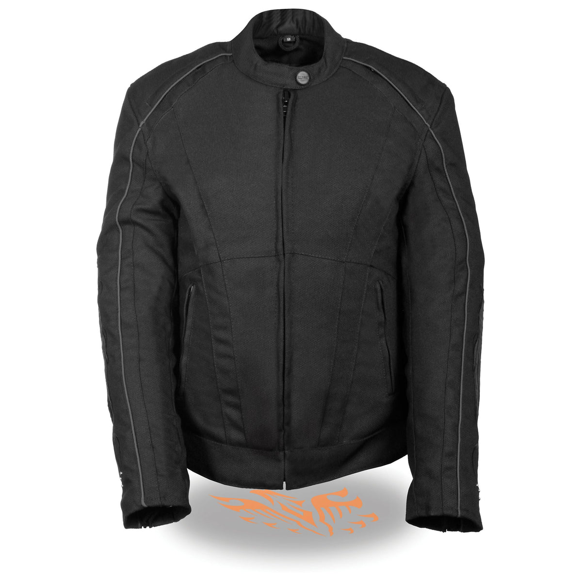Black women's textile jacket with stud and wings detailing by Dynamicleather, featuring a stylish, edgy design.