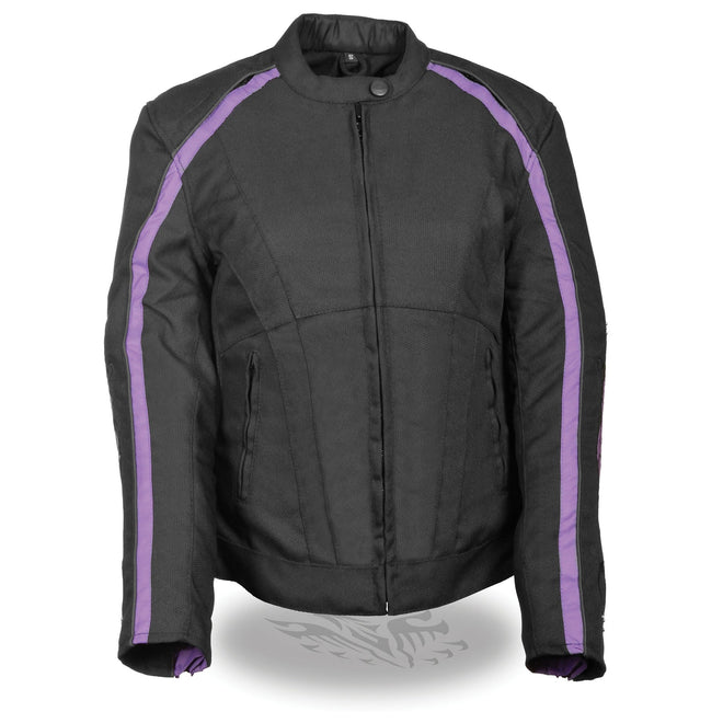 Women's textile jacket by Dynamicleather featuring stud accents and wing detailing, shown in a stylish close-up view.