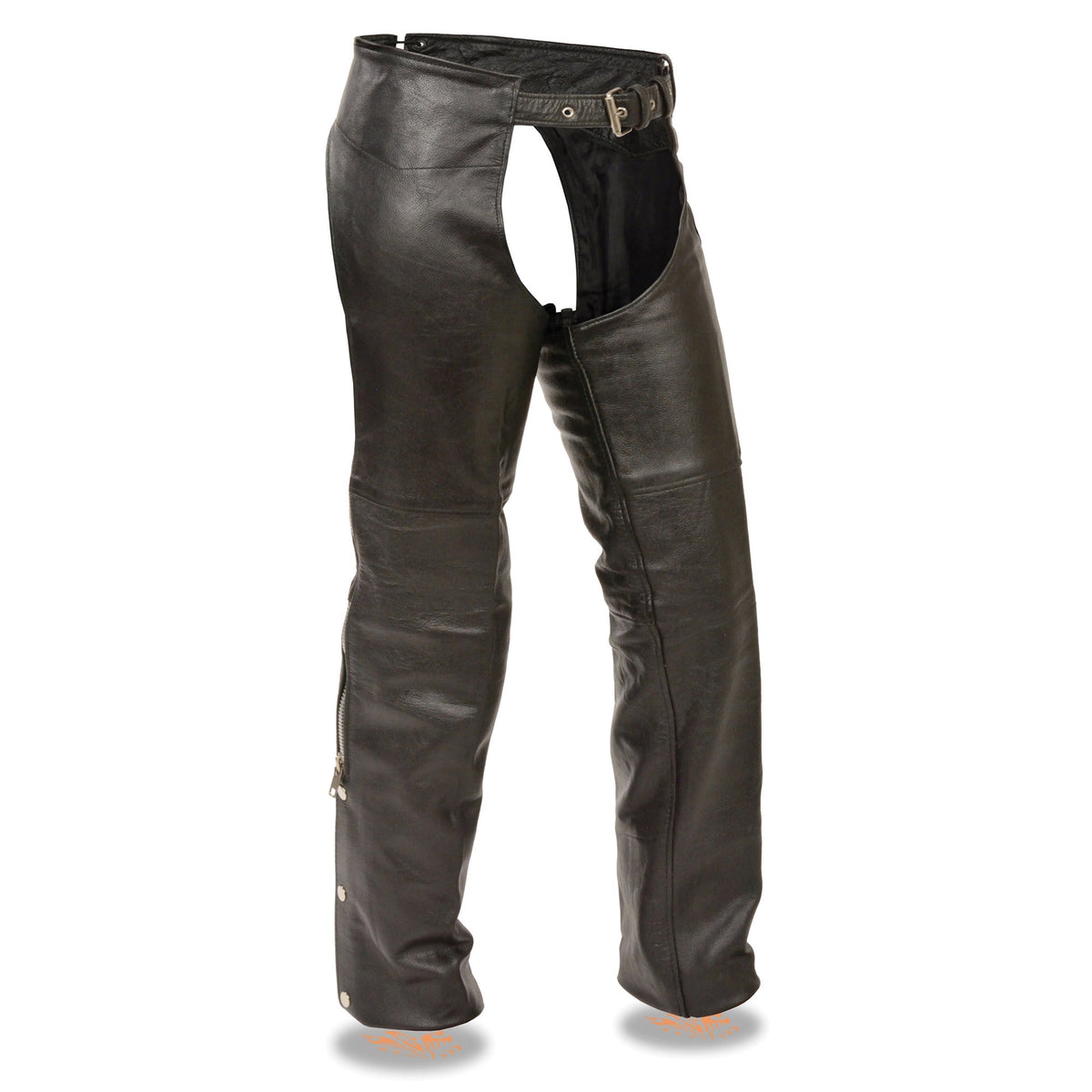 Kid's classic motorcycle chaps from HighwayLeather, made of durable leather with a snug fit and stylish design for young riders.