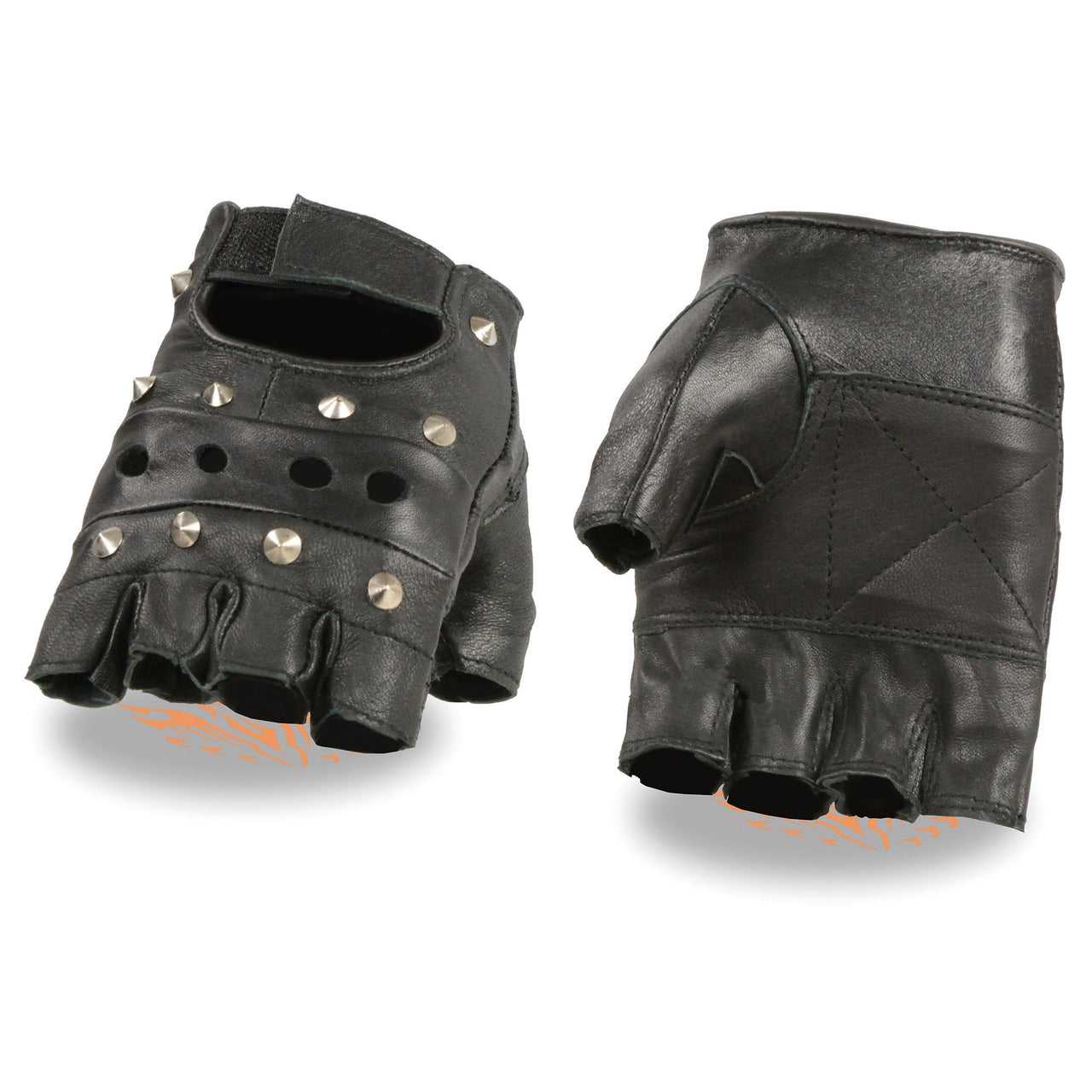 Men's Leather Fingerless Glove With Studs and Padded Palms - HighwayLeather
