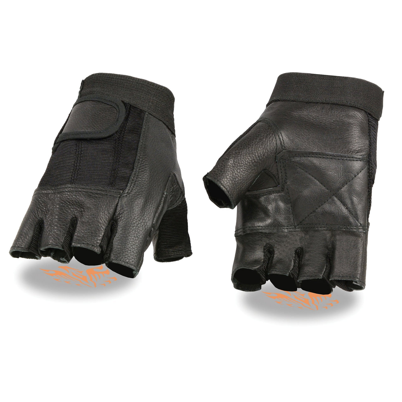 Men's Leather & Mesh Fingerless Glove w/ Padded Palm - HighwayLeather