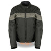 Black women's lightweight textile jacket with stretch and reflective piping by HighwayLeather, shown on a model.