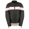 Ladies black lightweight textile jacket with stretch and reflective piping, by HighwayLeather, shown on a model.
