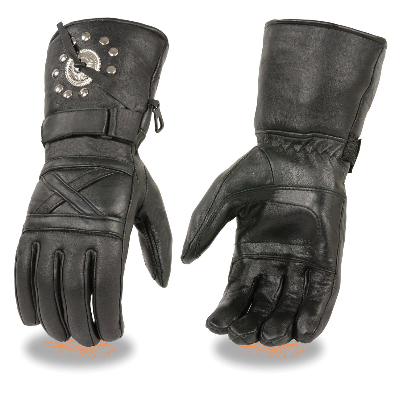Men's Leather Gauntlet Gloves w/ Studs & Concho's - HighwayLeather