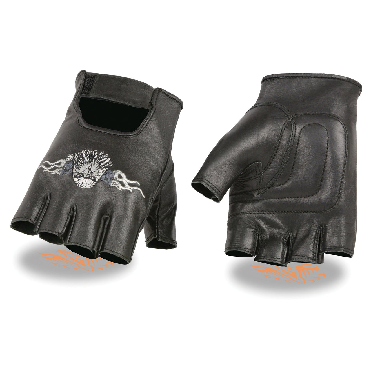 Men's Leather Fingerless Glove w/ Eagle Head Embroidery - HighwayLeather