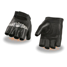 Men's Leather Fingerless Glove w/ Skull & Bones Embroidery
