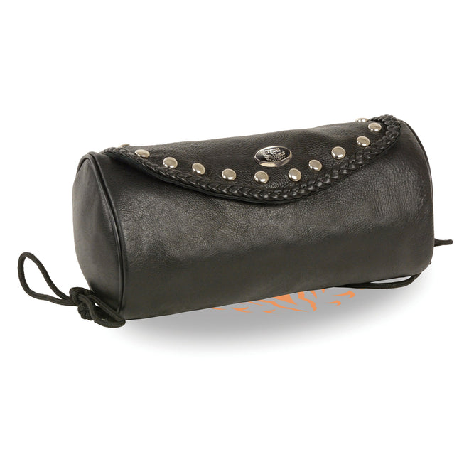 Large soft leather braid and stud tool pouch from HighwayLeather, featuring clip, thigh, fan, and bag styles in a spacious design.