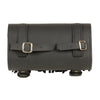 Dynamicleather large PVC tool bag with two buckles, fringed design, quick release, measuring 10x4.5x3.25 inches, clip/thigh/fan bag style