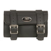 Dynamicleather small PVC tool bag with two buckles and quick-release strap, compact 8x4x3 inch clip/thigh/fan bag on a plain background.