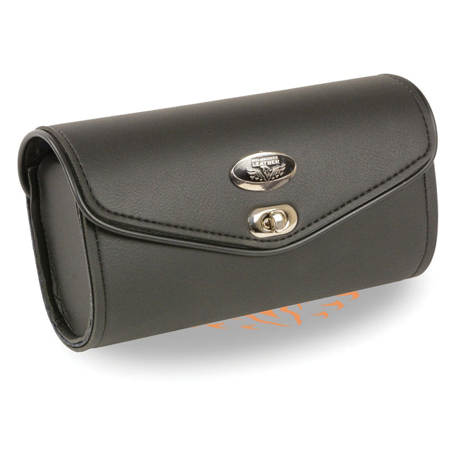 Large PVC windshield bag with turn clasp, designed for clip, thigh, fan, or bag use by HighwayLeather, measuring 10x4.5x3.25 inches.