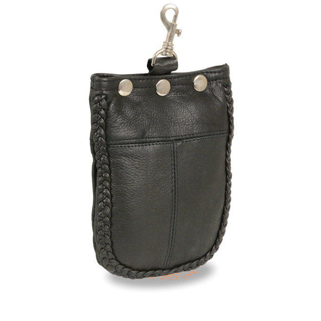 HighwayLeather leather braided belt bag with belt clasp, compact 7.5x6 inch clip/thigh/fan bag in natural leather.