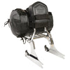 HighwayLeather leather roll bag mounted on a sissy bar for bikes, measuring 14x10x10 inches, designed for easy attachment.
