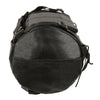 HighwayLeather leather roll bag mounted on a sissy bar, 14x10x10 inches, designed for biker bags and easy attachment.