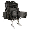 Large 2-piece PVC studded touring sissy bar bag on a motorcycle, featuring black biker bags with metal accents from HighwayLeather.