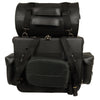 Large HighwayLeather PVC touring sissy bar bag for bikers, 18x16x9 inches, durable 2-piece motorcycle storage bag on a bike.