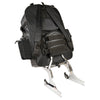 Large leather and textile cruiser sissy bar backpack for bikers, featuring durable design and spacious storage by Dynamicleather.