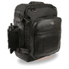 Medium leather and textile cruiser sissy bar backpack for bikers, featuring durable straps and spacious design from Dynamicleather.