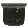 Milwaukee Leather small PVC sissy bar bag with quick release, 8x8x4.5 inches, mounted on a motorcycle sissy bar for bikers.