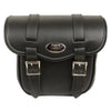 Small Milwaukee Leather PVC sissy bar bag with quick release, measuring 8x8x4.5 inches, designed for motorcycle storage.