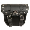 Milwaukee Leather small PVC studded sissy bar bag with quick release, 8x8x4.5 inches, for motorcycle luggage storage.
