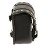 Small PVC studded sissy bar bag with quick release straps, measuring 8x8x4.5 inches, designed for motorcycle touring.