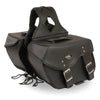 HighwayLeather medium zip-off PVC studded motorcycle saddle bag with textile motorcycle gloves shown in the image.