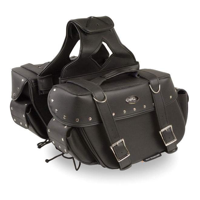 Medium PVC zip-off biker saddle bag by Dynamicleather with riveted design, 13x10x5 inches, for motorcycle storage.