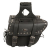 Dynamicleather medium zip-off PVC slanted biker saddle bag with studs, featuring adjustable straps and multiple compartments.