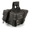 Dynamicleather medium zip-off PVC slanted biker saddle bag with studs, 12x9x5 inches, designed for motorcycle storage.