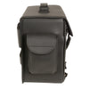 Large PVC biker sissy bar bag with carry handle, measuring 16x13x7 inches, from HighwayLeather, designed for motorcycle luggage.